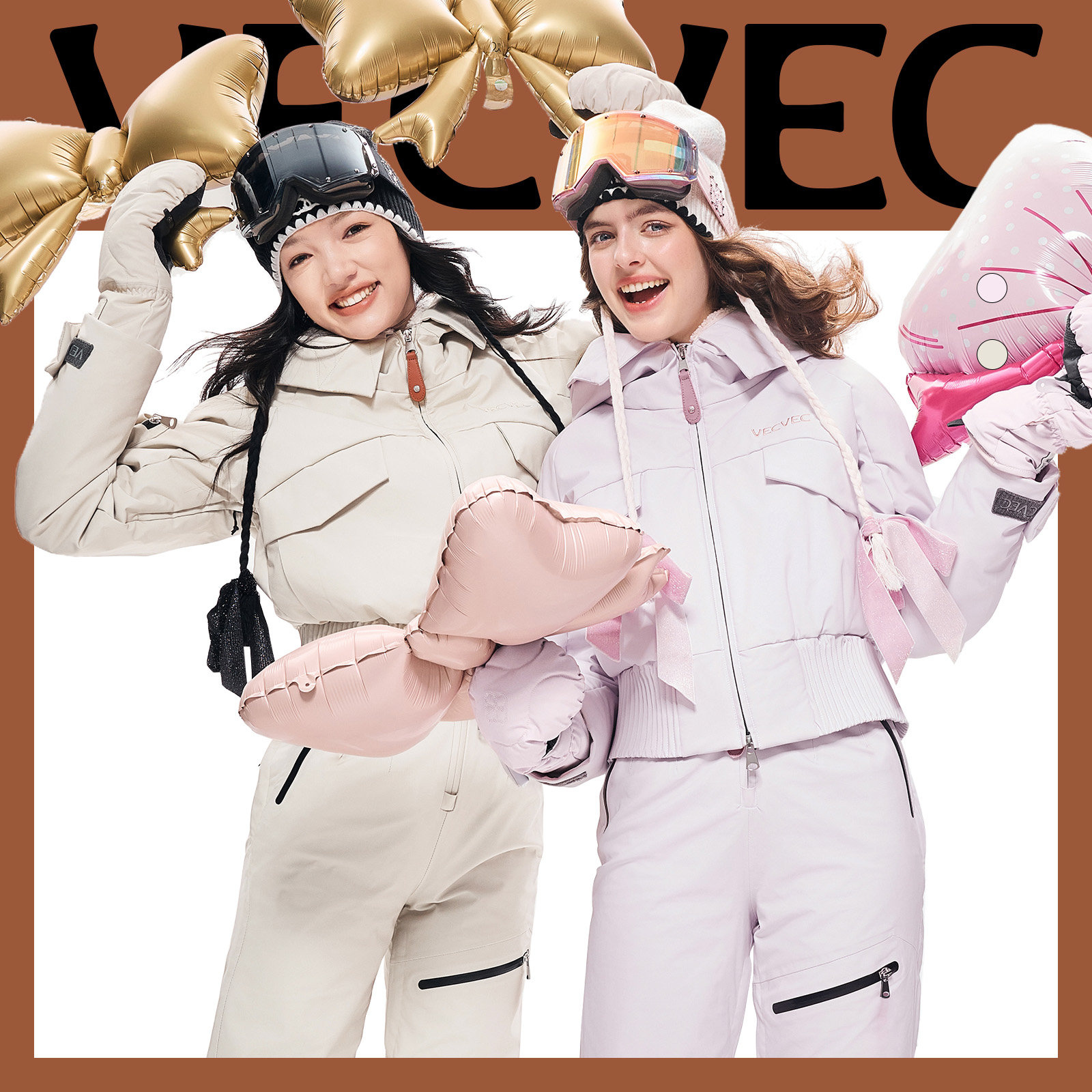 VECVEC滑雪服短款羽绒外套少女保暖百搭高腰显瘦户外运动单板双板