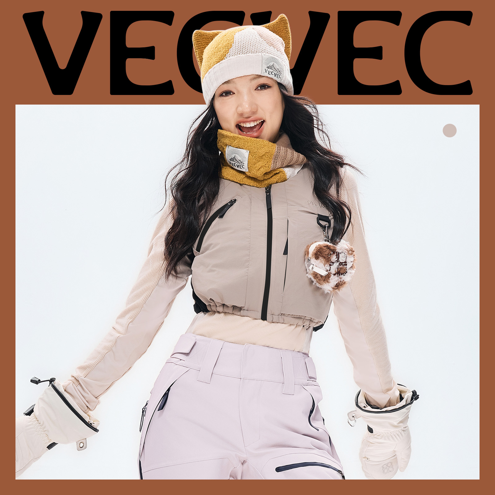VECVEC老钱风滑雪中层抓绒马甲秋冬保暖女户外运动爬山徒步