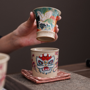 家用品茗杯喝茶杯功夫茶具 草木灰国潮陶瓷主人杯个人专用茶杯中式