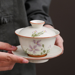 草木灰三才盖碗高档家用陶瓷泡茶碗功夫茶具防烫泡茶碗茶杯礼盒装