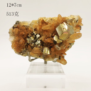 天然黄铁矿和水晶共生原石原皮黄色水晶原石矿物晶体标本科普摆件
