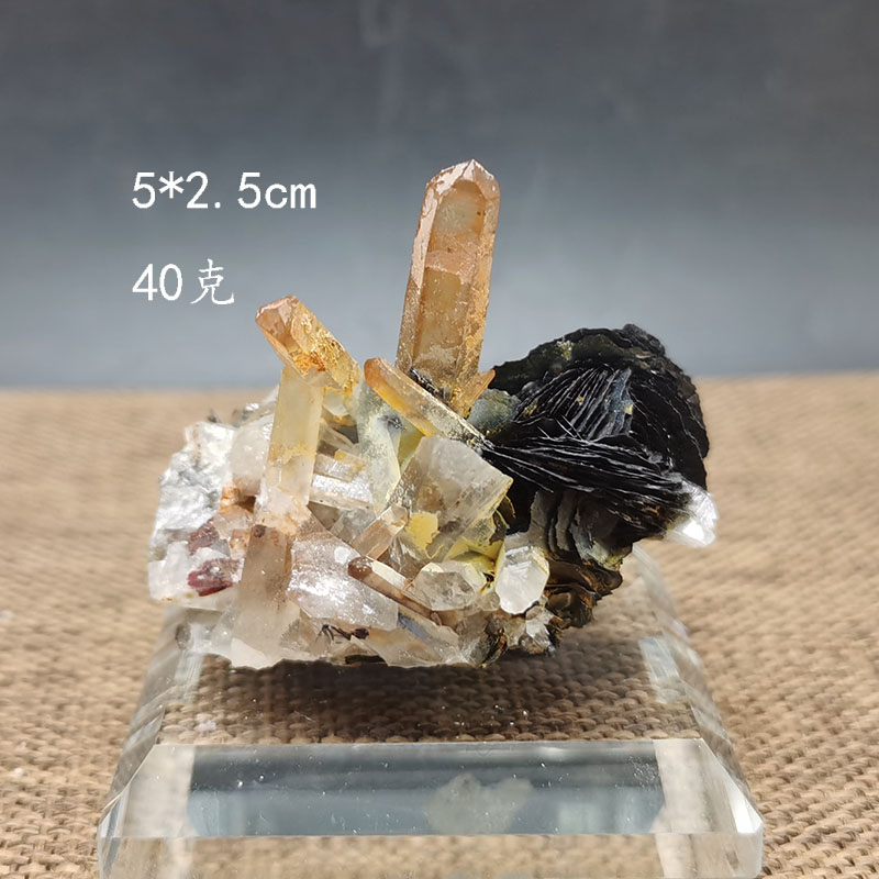 天然水晶镜铁矿方解石共生矿物晶体标本摆件原石收藏科普教学礼物