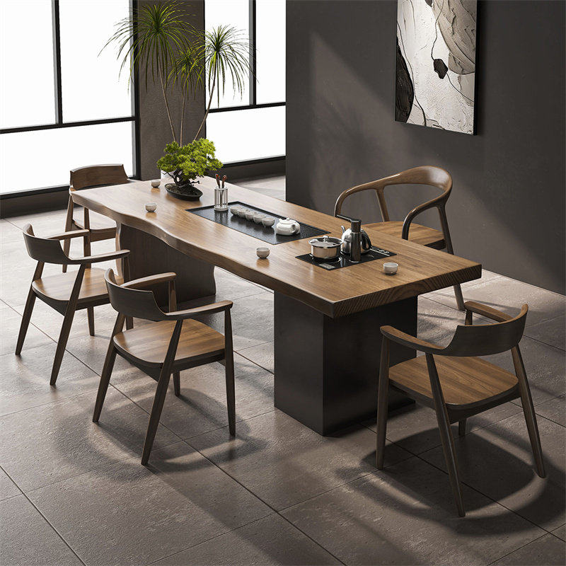 实木茶桌茶台现代简约家用客厅办公室功夫茶几大板泡茶桌椅组合