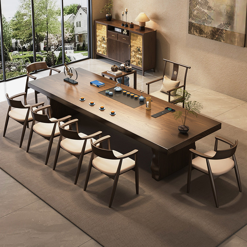 茶桌椅组合新中式大板功夫禅意现代简约会议桌办公室茶台实木茶桌