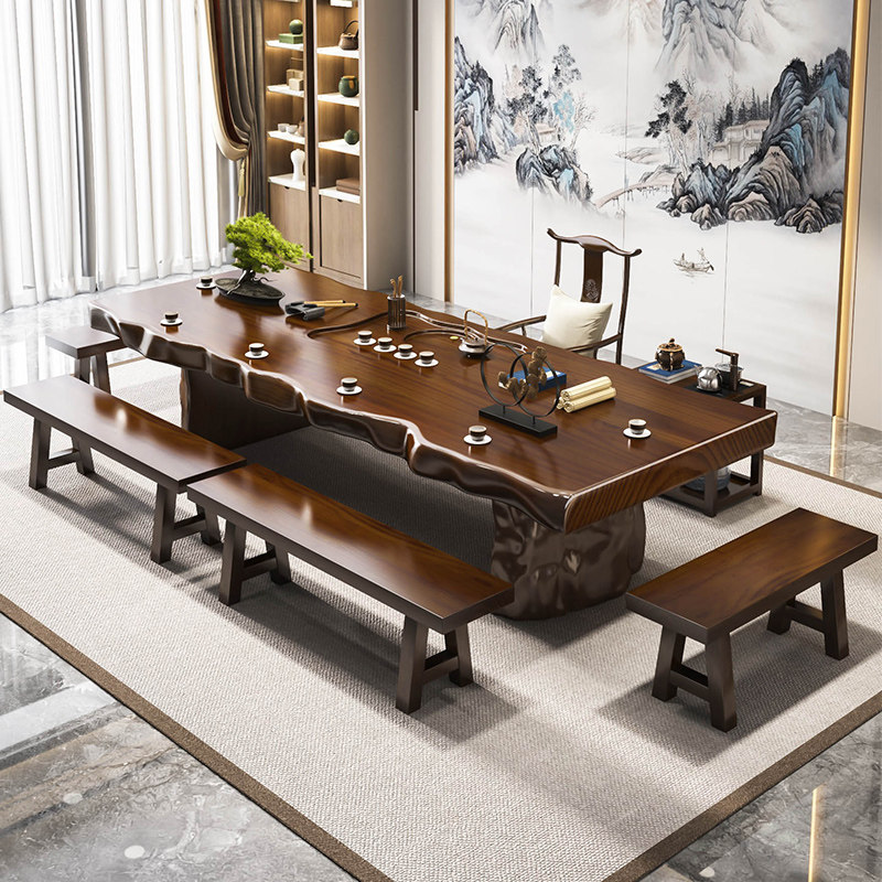 新中式实木茶桌茶台禅意家用茶桌椅组合办公室现代原木简约大板桌