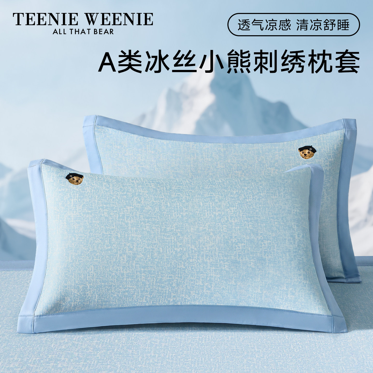 TeenieWeenie凉感冰丝枕套单个一对装夏季可水洗48cmx74cm枕头套