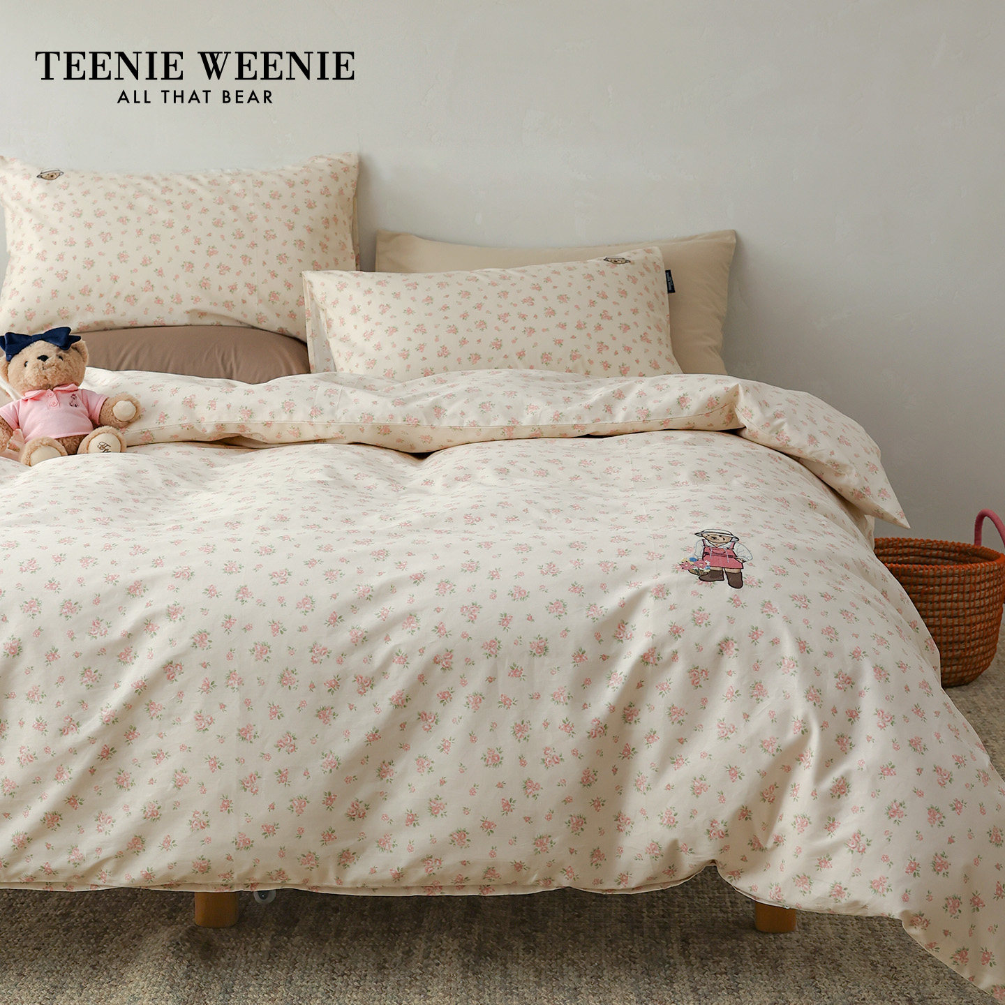 TeenieWeenie小清新碎花床上四件套纯棉全棉1.5m被套罩床单床笠款