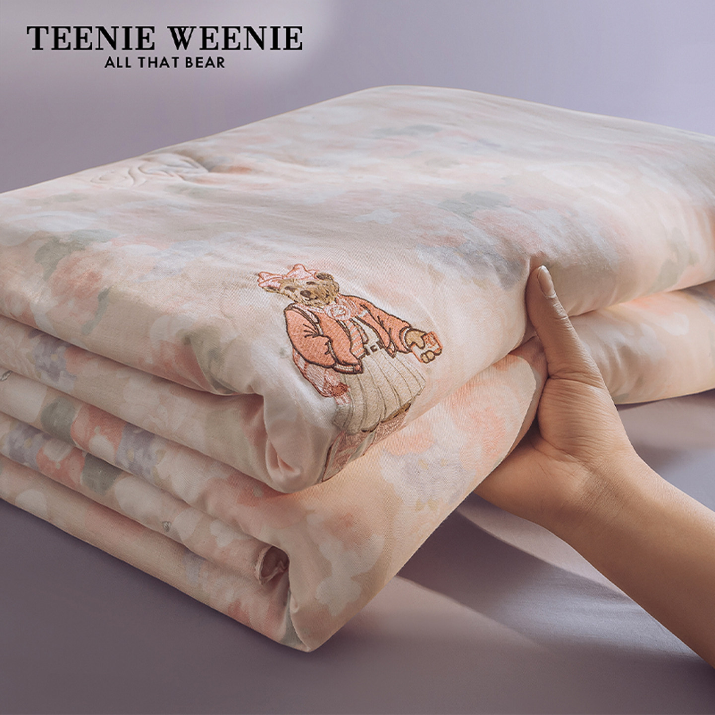 TeenieWeenie小熊刺绣田园风全棉双层纱夏被空调被薄款夏季被子