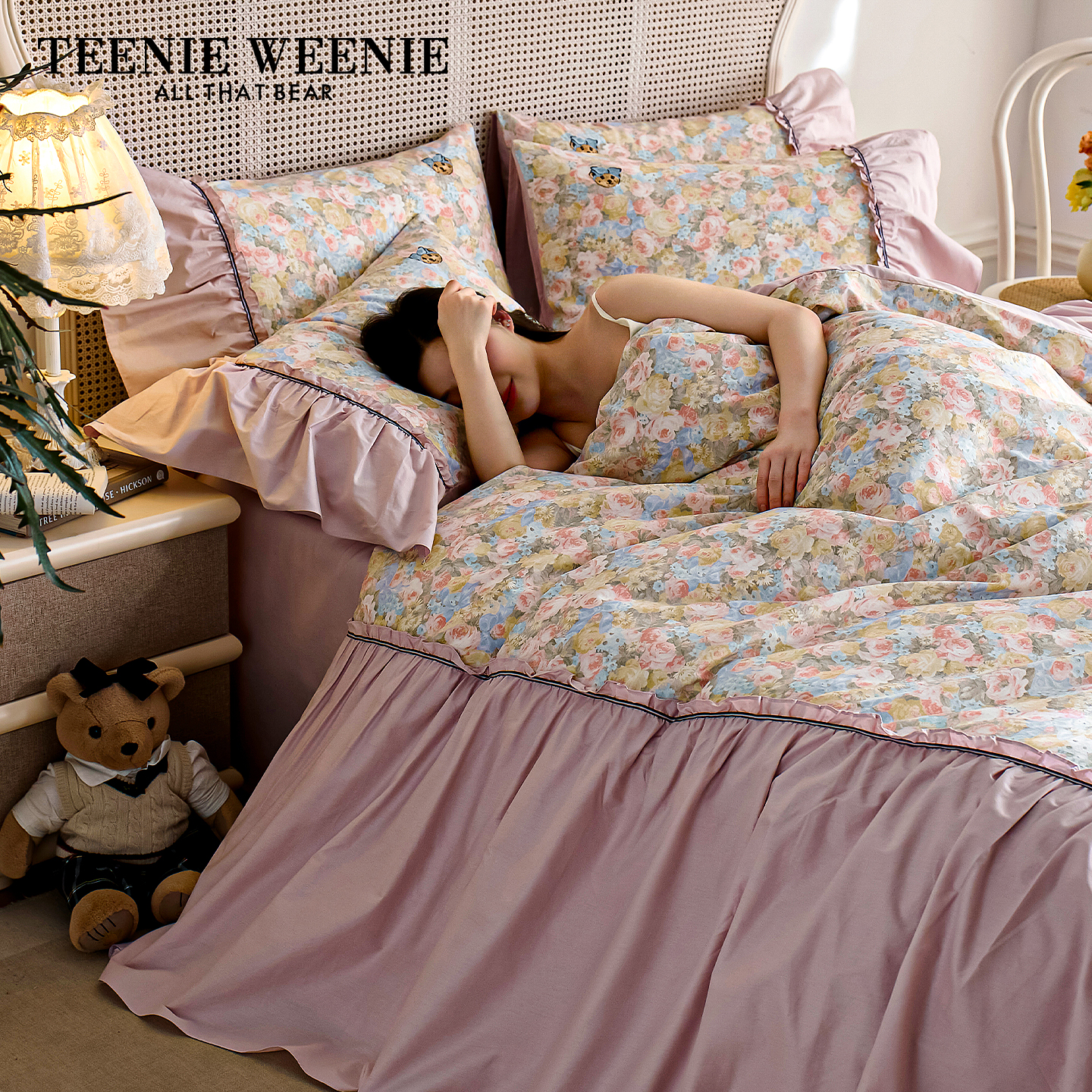 TeenieWeenie甜美公主风床上四件套床笠款全棉纯棉荷叶边被套床单