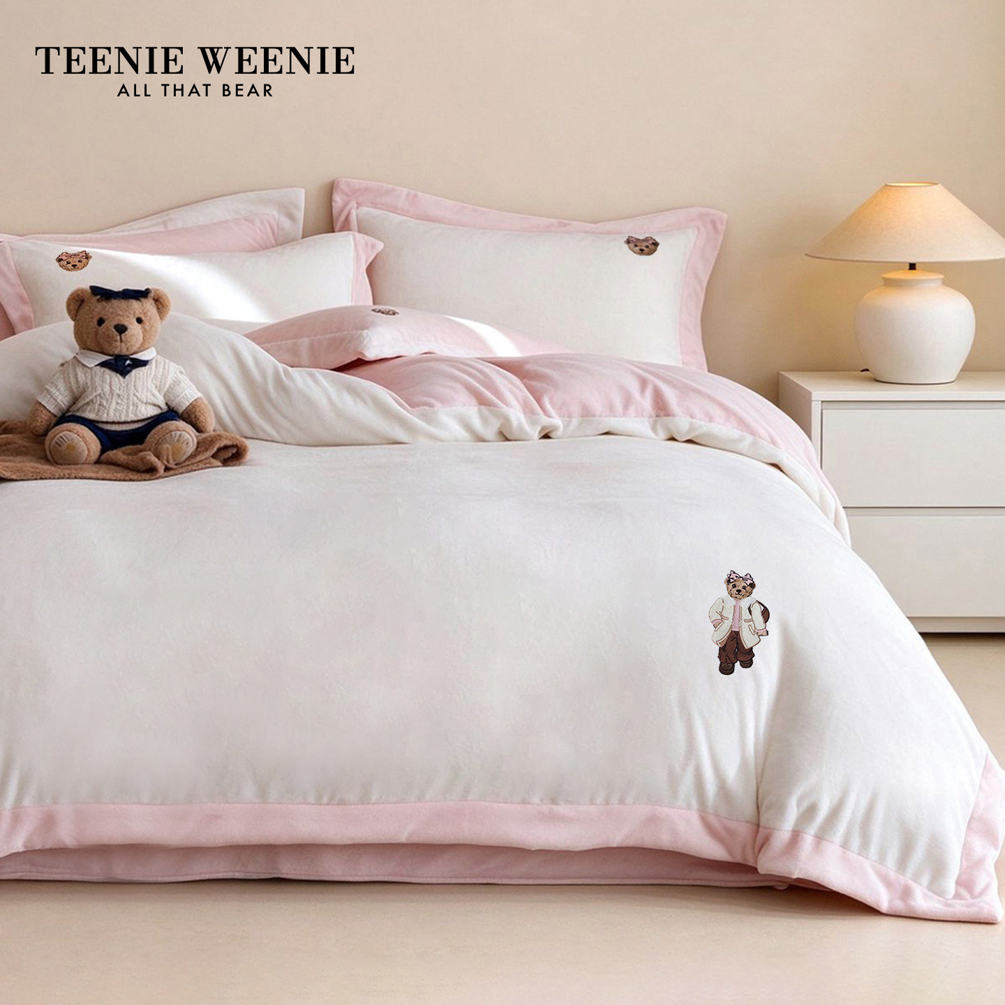 TeenieWeenie冬季牛奶绒四件套珊瑚绒被套床单床笠保暖双面绒床品