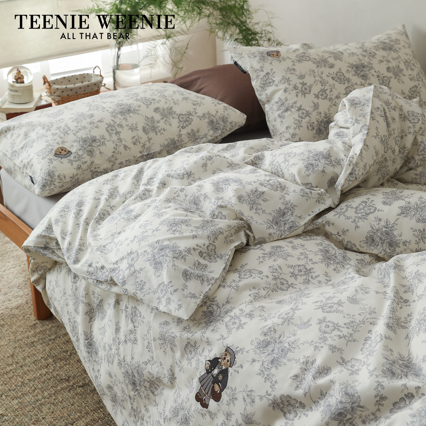 TeenieWeenie小熊春夏复古全棉床上四件套春夏亲肤纯棉被套床单罩