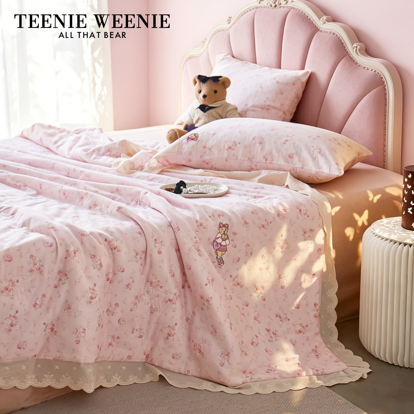 TeenieWeenie粉色夏被纯棉双层纱夏凉被空调少女心单人薄被子被芯