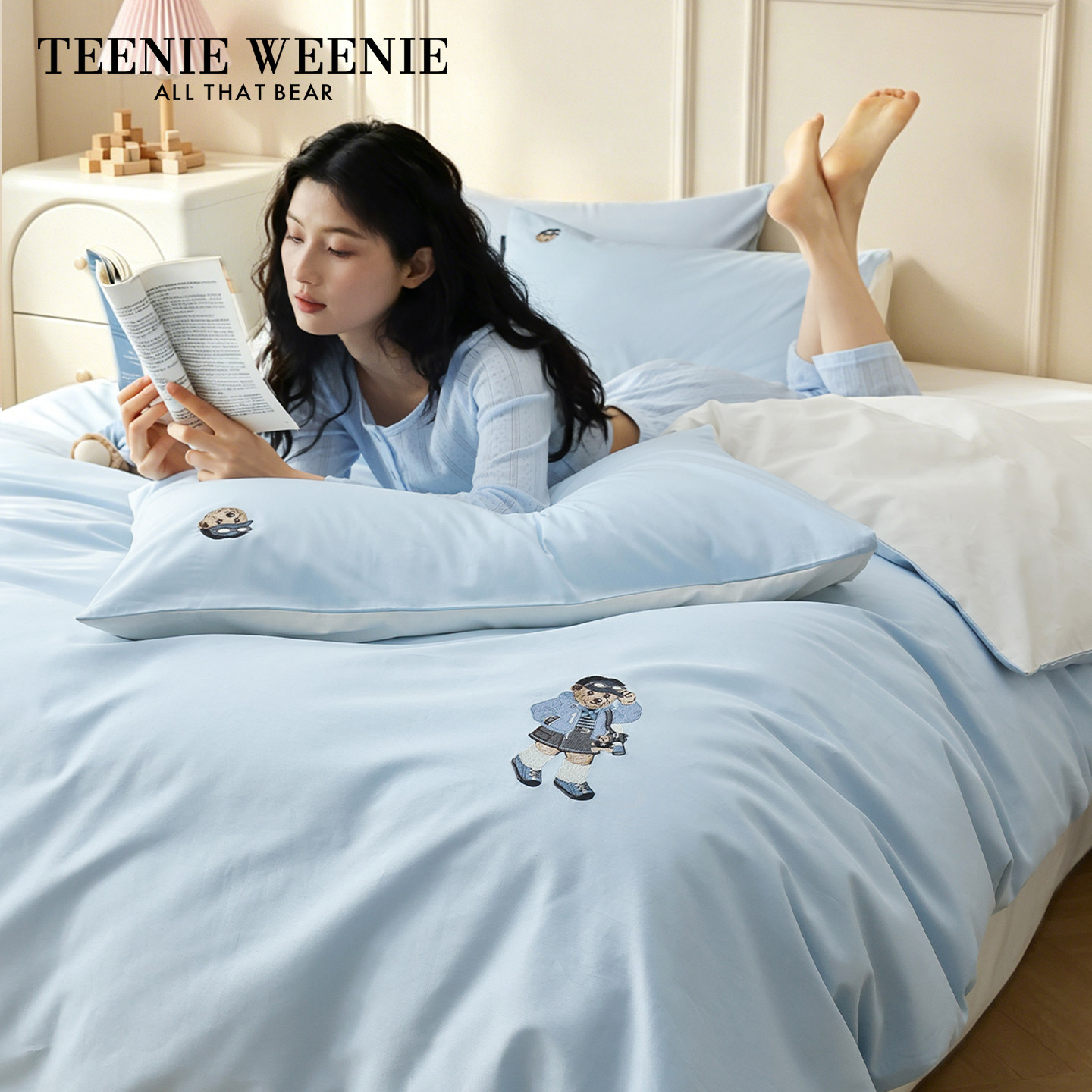 TeenieWeenie蓝色纯棉床上四件套全棉儿童套件2026新款床单床笠款