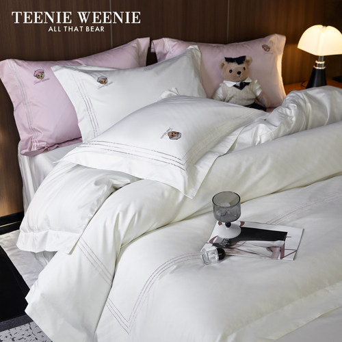 TeenieWeenie小熊高支贡缎长绒棉床上四件套高级感全棉床单被套