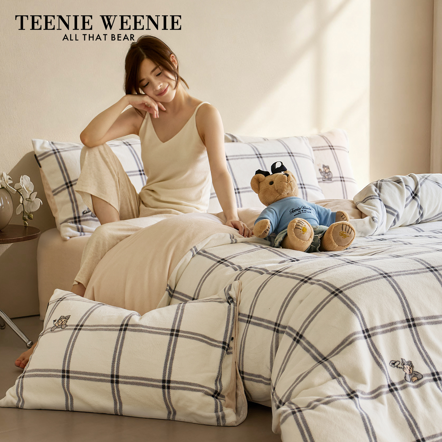 TeenieWeenie简约风双面牛奶绒床上四件套珊瑚法兰绒加绒被套床单