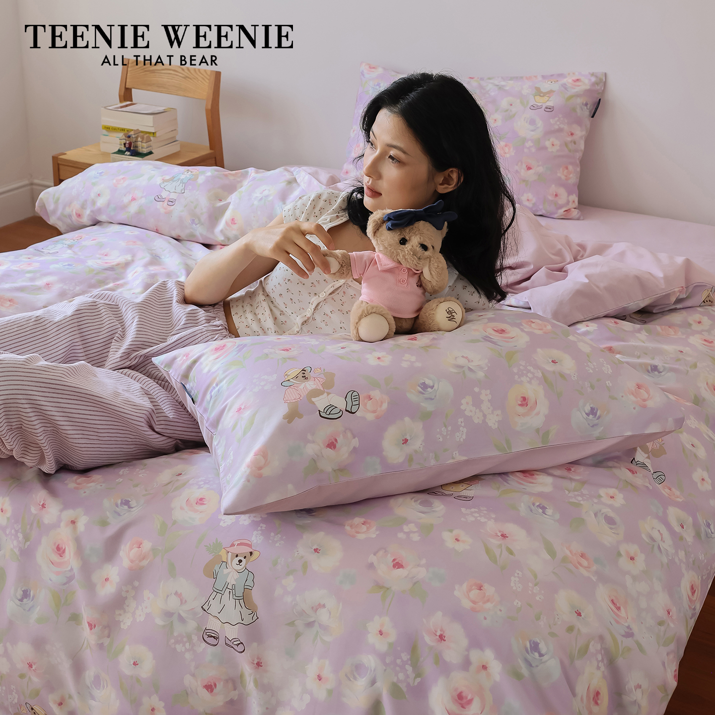 TeenieWeenie紫色纯棉印花四件套