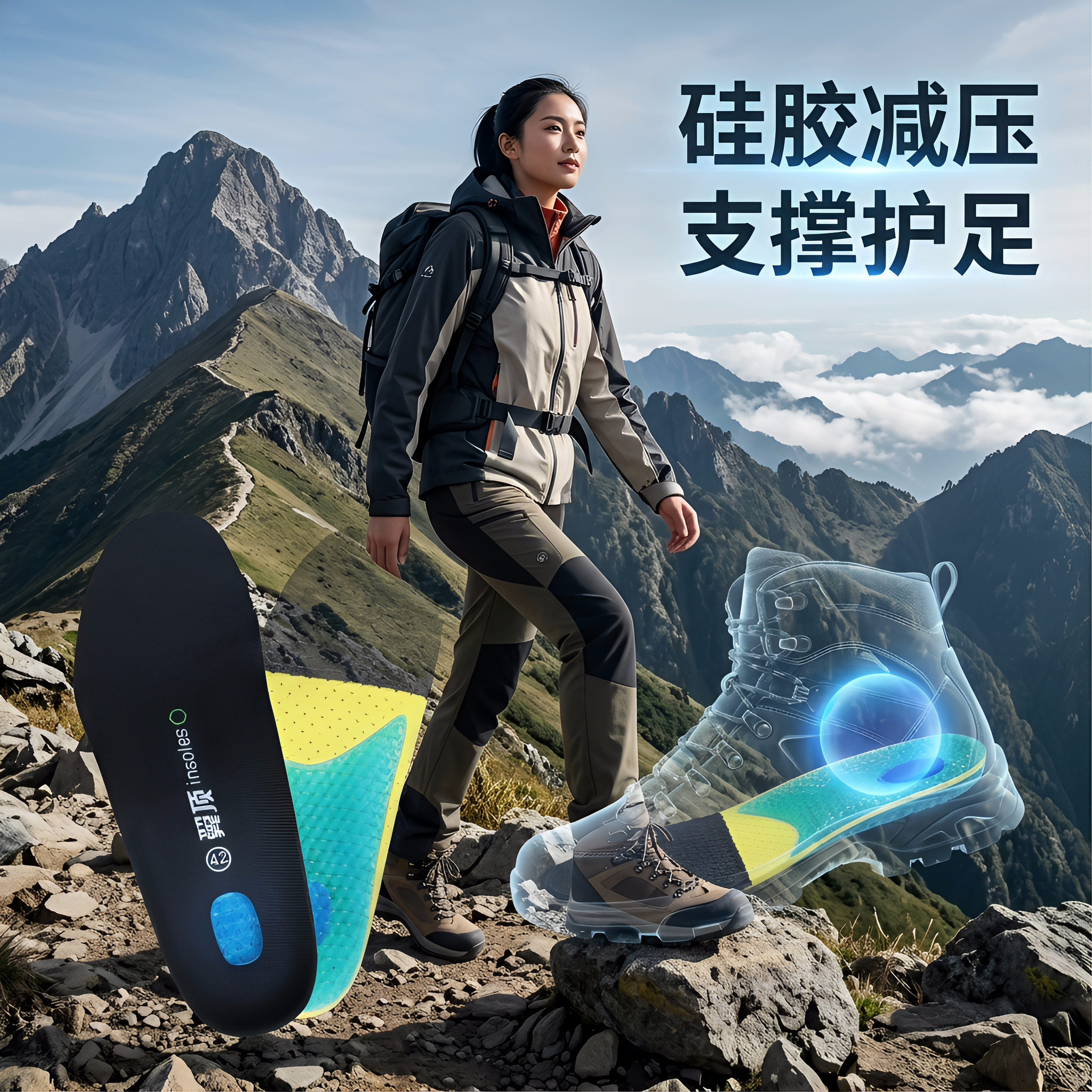 适用于迪卡侬足弓支撑鞋垫男款运动气垫减震扁平足矫正专用足弓垫