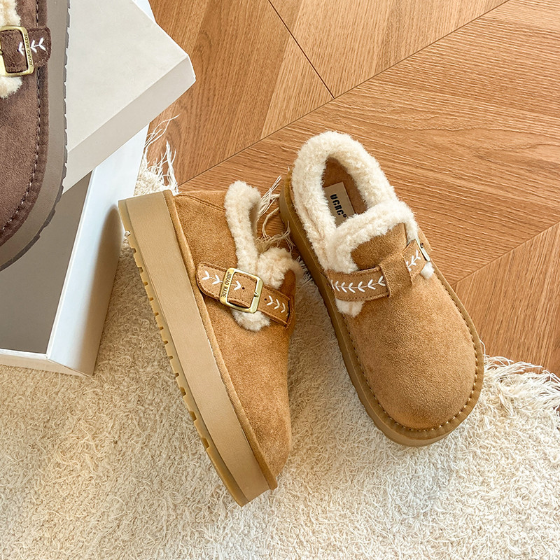 三福爆款厚底短筒雪地靴女加绒保暖网红一脚蹬秋冬季2025新款棉鞋