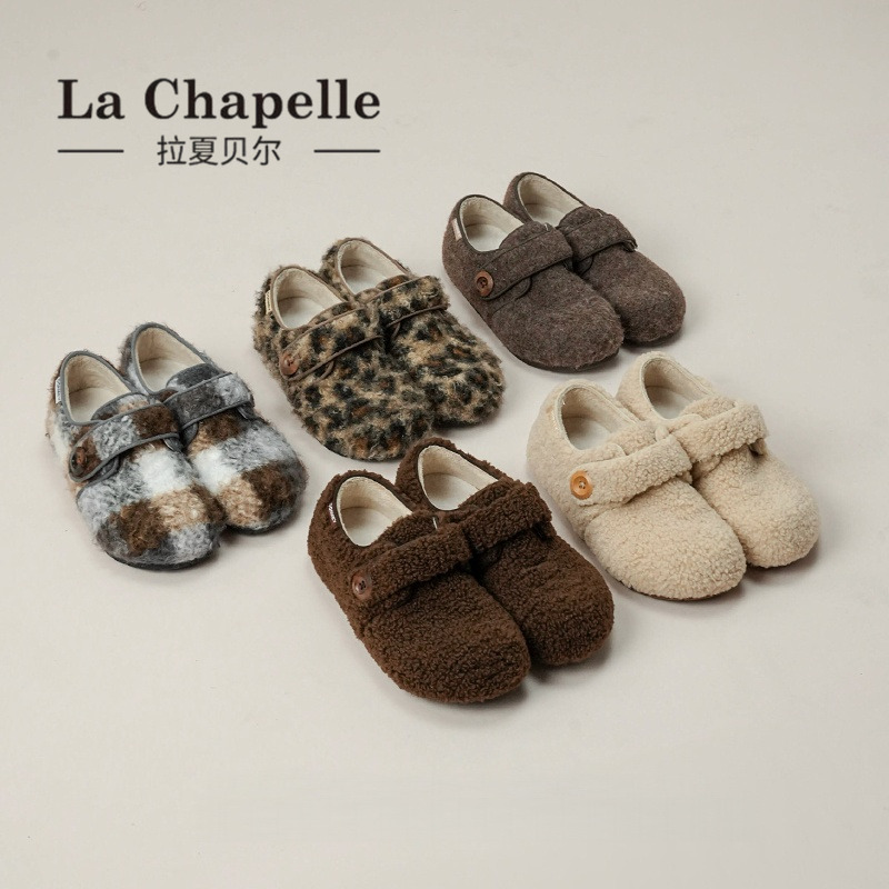 拉夏贝尔厚底毛毛鞋女加绒棉鞋女