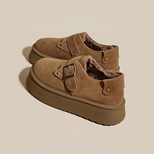 三福爆款厚底勃肯鞋女2025新款秋冬加绒保暖棉鞋一脚蹬懒人雪地靴