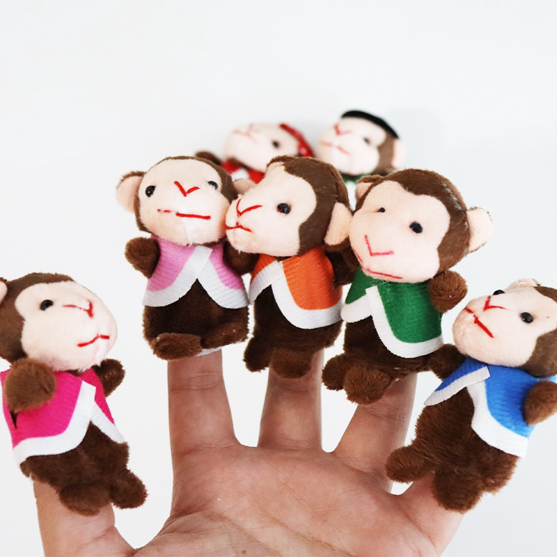 五只猴子床上跳指偶毛绒玩具英语绘本讲故事手指玩偶公仔儿童教具
