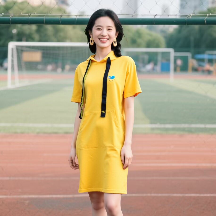 夏季女装欧美休闲棉连帽宽松女生卫衣连衣裙F13