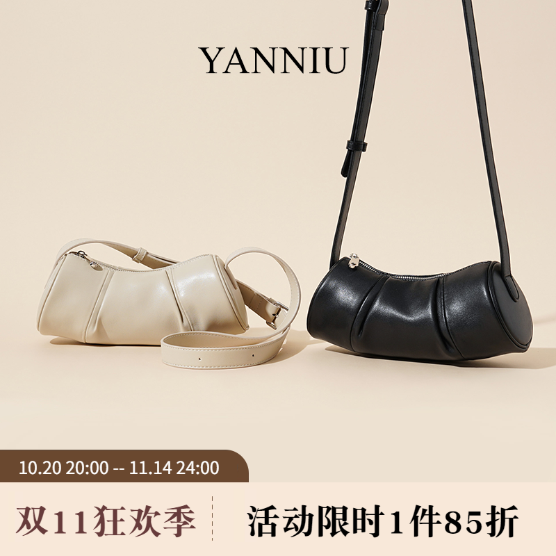 岩牛复古圆筒包单肩斜挎女包