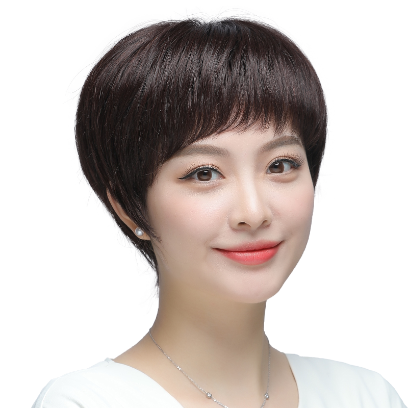 假发女短发短直发中老年女士妈妈新款发套真人发丝全头套自然透气