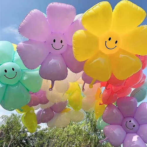 彩色马卡龙雏菊太阳花笑脸气球儿童生日装饰场景布置户外拍照道具
