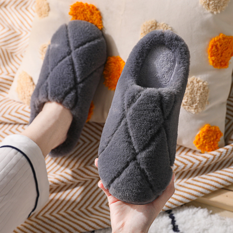 瑞黎雅棉拖鞋男士冬季简约室内居家用防滑保暖毛毛绒地板拖鞋加厚