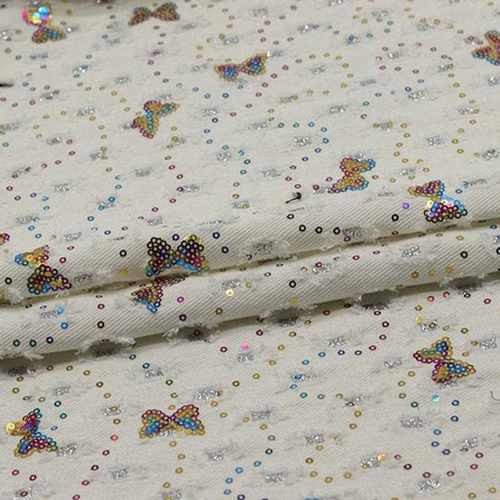 新款直销七彩蝴蝶绣花牛仔布料柔软服装连衣裙布料