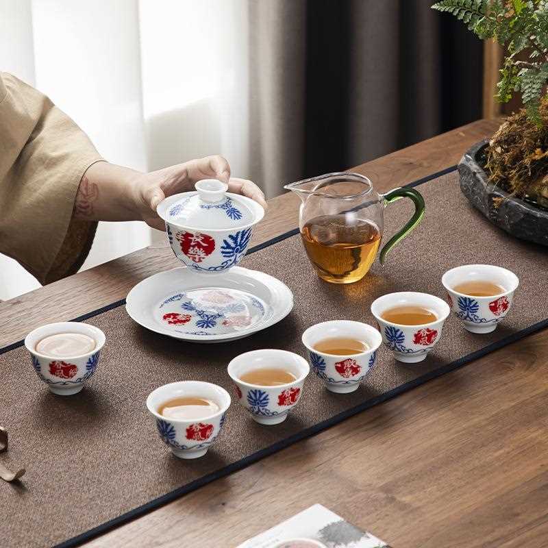 新款直销功夫茶具套装整套家用简约陶瓷三才盖碗茶杯礼盒装商务礼