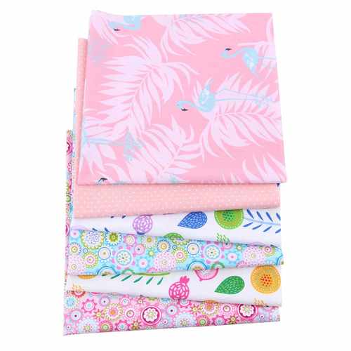 新款直销新品斜纹印花布料 6片绿粉色系 diy手工拼布纯棉床品面料