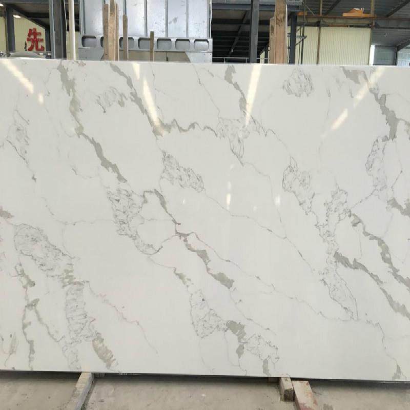 新款直销云浮人造石英石台面板材雪花白大理石纹路厨房台面背景墙