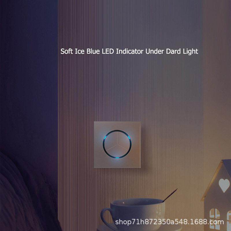 新款直销钢化玻璃灰色面板 轻点开关带LED灯 家用酒店开关插座外