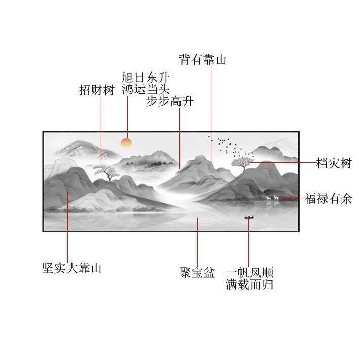新款直销黑白山水画客厅长条挂画简约现水墨沙发背景墙装饰画一整