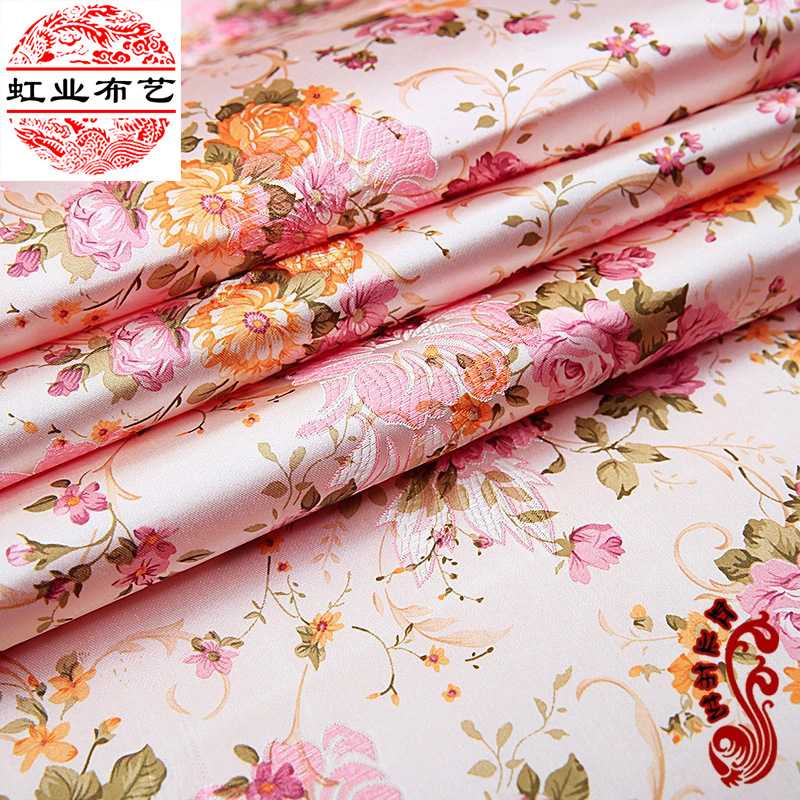 新款直销丝月季花织锦缎田园风旗袍连衣裙布料手工DIY居家软装装