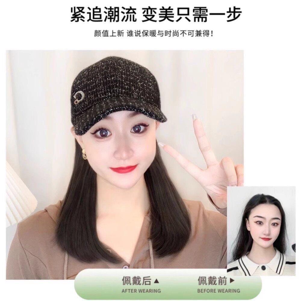新款直销新款帽子假发秋季银丝鸭舌帽百搭时尚短发棒球帽短内扣帽