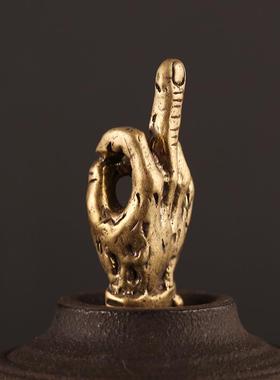 新款直销纯黄铜手工办公桌摆件茶宠茶几摆件个性竖中指摆饰摆件品