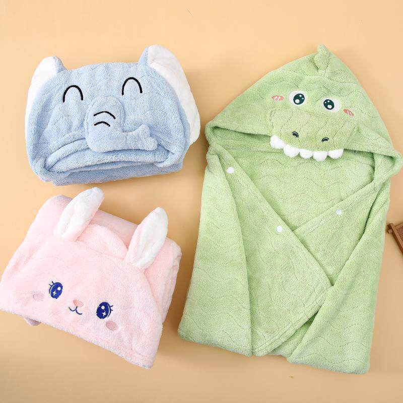 新款直销儿童浴袍加厚宝宝浴巾斗篷带帽可穿式速干吸水新生婴儿洗