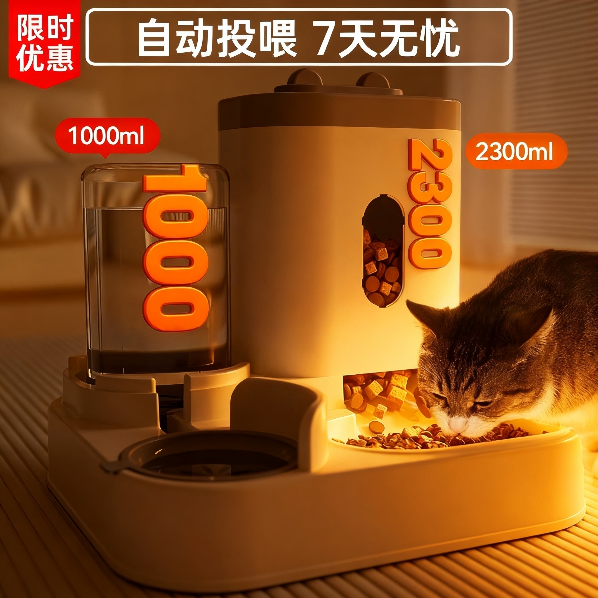 猫碗狗碗自动饮水器一体宠物用品