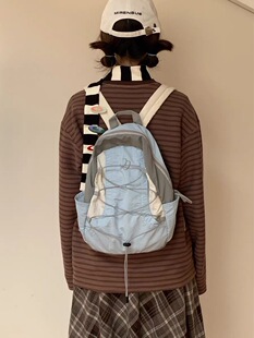 Mirenbu迷人布拼色软双肩包 褶皱感材质