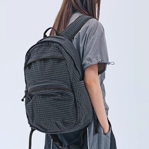 2025韩国新款撞色格纹双肩包复古通勤电脑背包学生休闲大容量书包