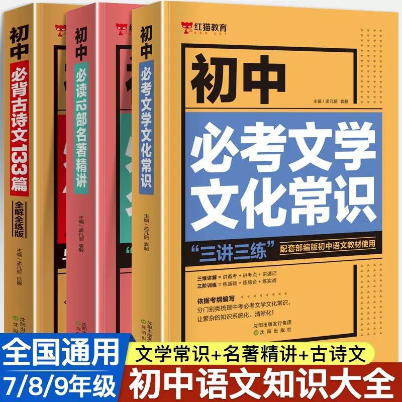 初中必背古诗文133篇七八九年级文化文学常识积累中学生名著导读考点精练精讲初一初二初三文言文古诗词阅读中考语文基础知识手册-封面