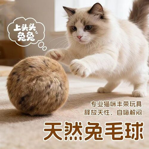 猫玩具天然兔毛球猫薄荷丰容玩具小猫玩具逗猫棒猫咪自嗨解闷神器