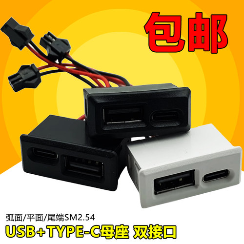 USB2.0 TYPE-C双接口母座灯具玩具充电口手机充电口2A防水插座2P