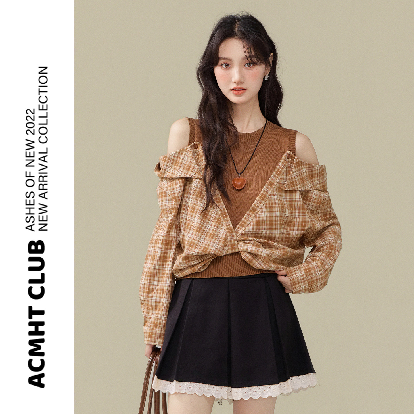 法式复古假两件针织格子衬衫女春秋季设计感修身显瘦露肩短款上衣,女装/女士精品,连衣裙,淘宝优惠券,粉丝福利购,淘宝优惠卷