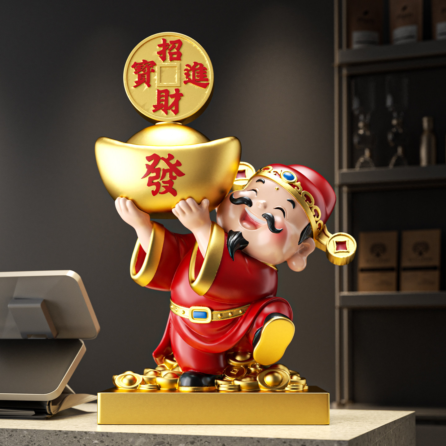 财神爷摆件招财办公室店铺收银台装饰品开业大吉生意兴隆乔迁礼物