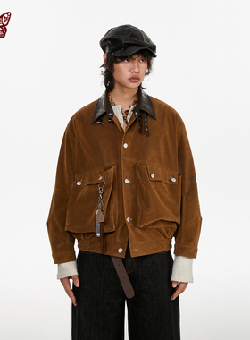 Kblc黄俊捷同款哈灵顿工装翻领复古中古短宽松情侣机车皮衣外套