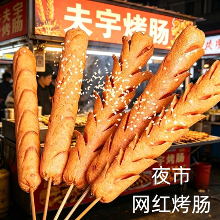 夫宇淀粉肠夜市网红摆摊烤肠批发户外烧烤路边摊香肠油炸火腿肠